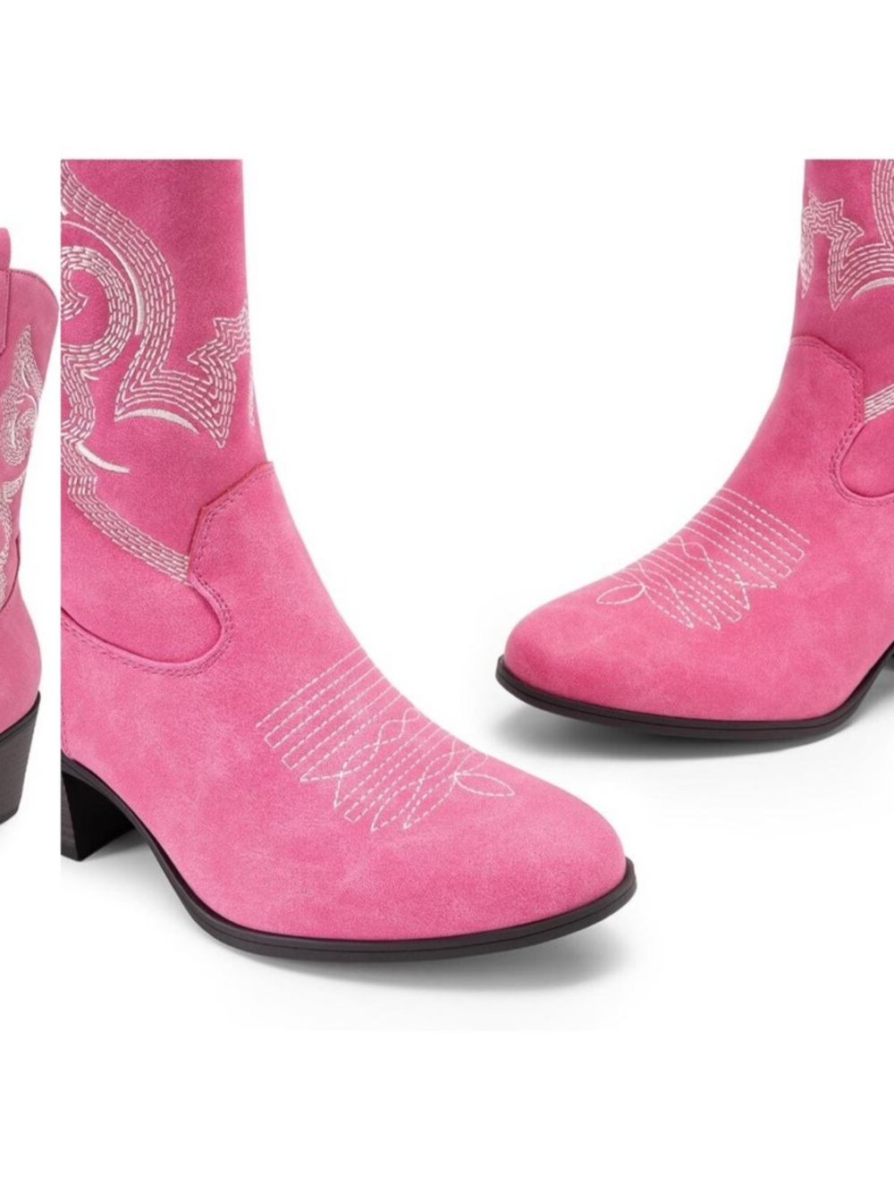 Women Pink Suede leather Embroidered Country Heel Pointed Toe Cowgirl Boots - Picture 4 of 8